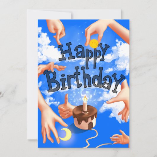 Happy Birthday greeting cards Blue Clouds Hands Feestdagenkaart (Voorkant)