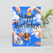 Happy Birthday greeting cards Blue Clouds Hands Feestdagenkaart (Staand voorkant)
