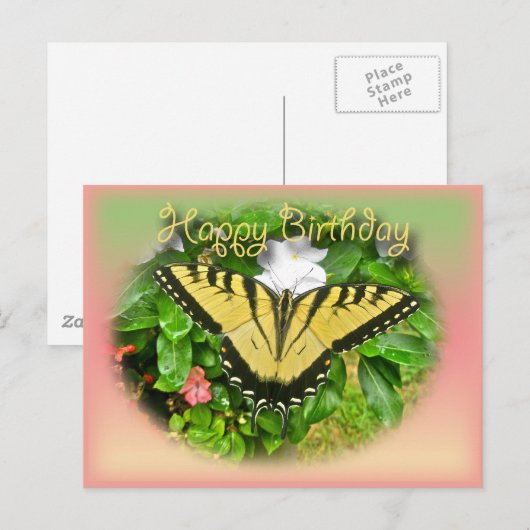 Happy Birthday Greeting Tiger Swallowtail Butterfl Briefkaart (Voorkant / Achterkant)