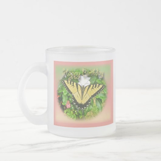 Happy Birthday Greeting Tiger Swallowtail Butterfl Matglas Koffiemok (Links)