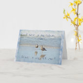 Happy Birthday Greeting - Two Young Seagulls Blue Kaart (Gele Bloem)