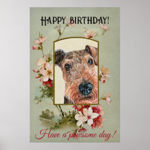 Happy Birthday Greetings Airedale doodsbanker Poster