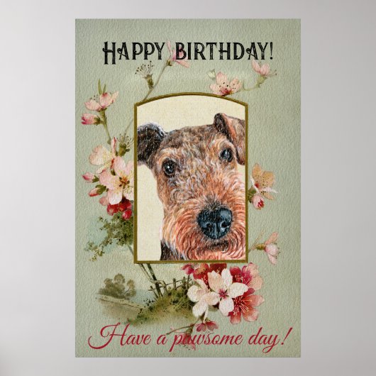 Happy Birthday Greetings Airedale doodsbanker Poster (Voorkant)