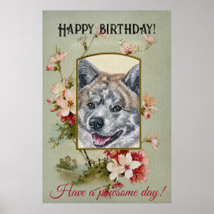 Happy Birthday Greetings Akita inu tijgerkleur Poster