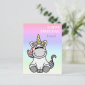 Happy Birthday Greetings Cute Unicorn Rainbow Pink Briefkaart (Staand voorkant)