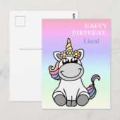 Happy Birthday Greetings Cute Unicorn Rainbow Pink Briefkaart (Voorkant / Achterkant)