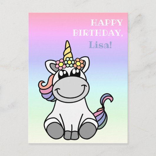 Happy Birthday Greetings Cute Unicorn Rainbow Pink Briefkaart (Voorkant)