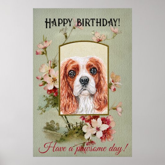 Happy Birthday Greetings King Charles Spaniel Poster (Voorkant)