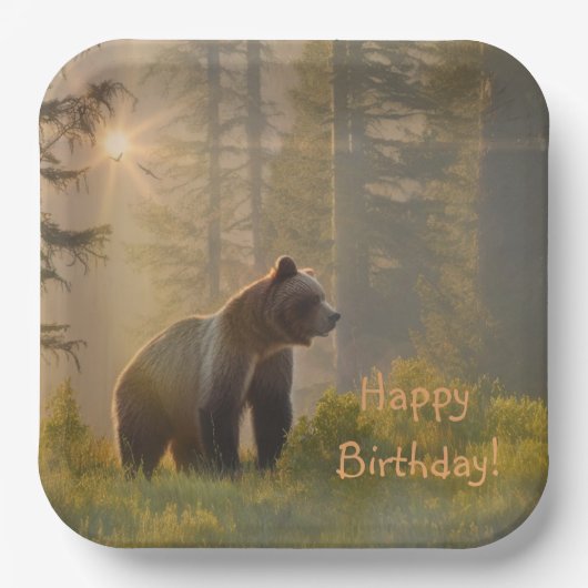 Happy Birthday Grizzly Beer Papieren Bordje (Voorkant)