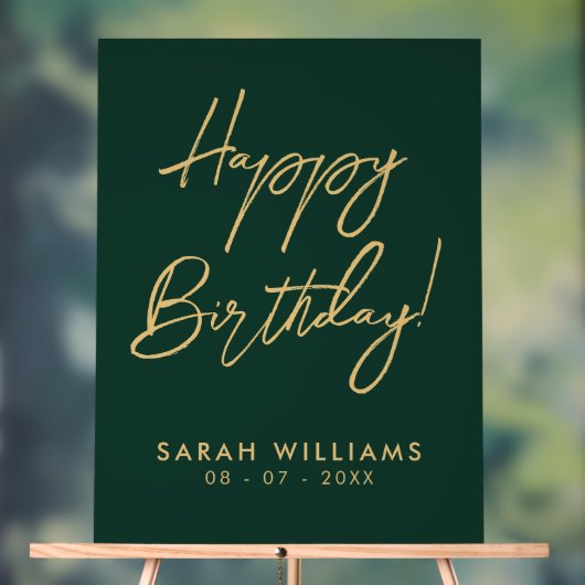 Happy Birthday Groen Goud Modern Script Acryl Bord (Neutraal)