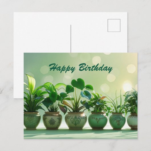 Happy Birthday Groene kamerplanten in de potten Briefkaart (Voorkant / Achterkant)