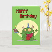 Happy Birthday Groene Monster Kaart (Gele Bloem)