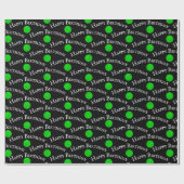 Happy Birthday Groene Pickleballs op zwart Cadeaupapier (Vlak)