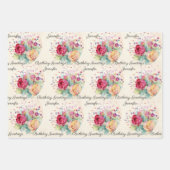Happy Birthday Groeten Spray van Rozen 3 Inpakpapier Vel (Voorkant)