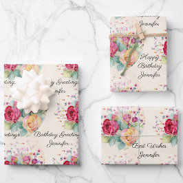 Happy Birthday Groeten Spray van Rozen 3 Inpakpapier Vel