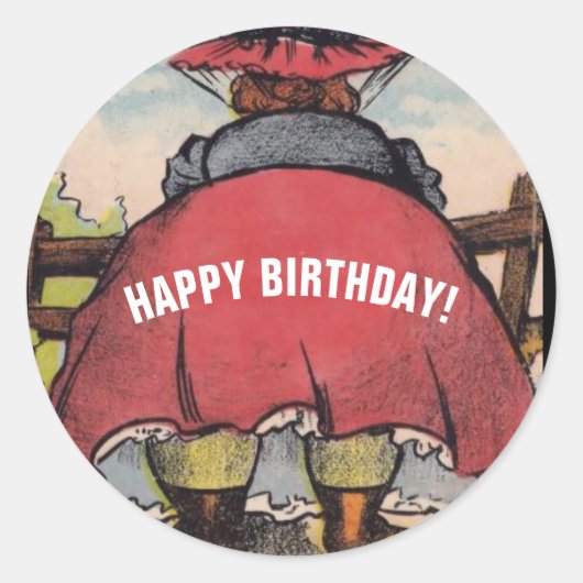 HAPPY BIRTHDAY GROOT MAAR VROUWENSTICKERS DECLALS RONDE STICKER (Voorkant)