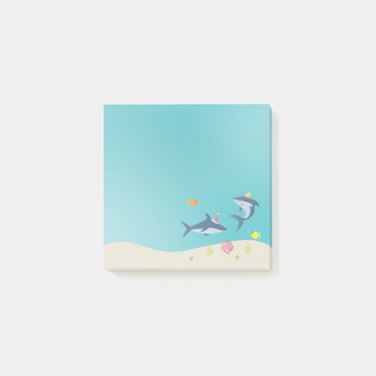 Happy Birthday Grote witte haai Cartoon Post-it® Notes (Voorkant)