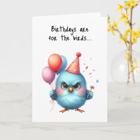 Happy Birthday Grumpy Bird Balloons Party Pet Kaart (Gele Bloem)