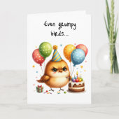 Happy Birthday Grumpy Bird Cake Candles Party Pet Kaart (Voorkant)