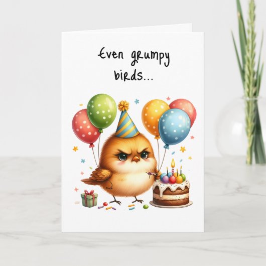 Happy Birthday Grumpy Bird Cake Candles Party Pet Kaart (Voorkant)