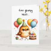 Happy Birthday Grumpy Bird Cake Candles Party Pet Kaart (Gele Bloem)