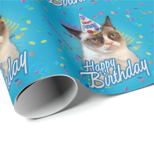 Happy Birthday Grumpy Cat Cadeaupapier (Rol Hoek)