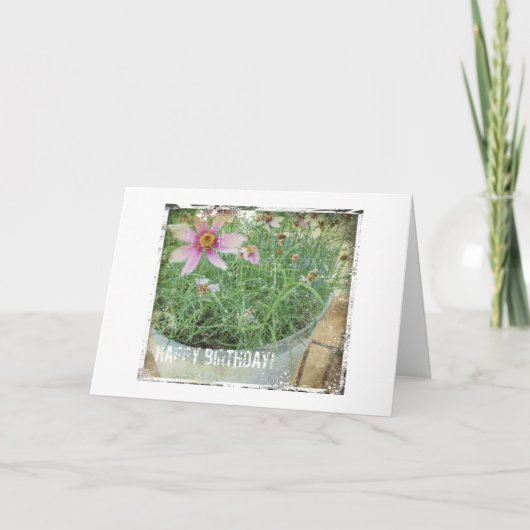 Happy Birthday Grunge Flowers Kaart (Voorkant)
