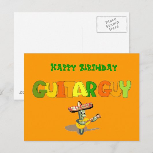 Happy Birthday Guitar Guy Briefkaart (Voorkant / Achterkant)