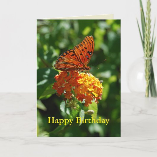 Happy Birthday Gulf Fritillary Butterfly, Lantana Kaart (Voorkant)