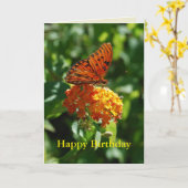 Happy Birthday Gulf Fritillary Butterfly, Lantana Kaart (Gele Bloem)
