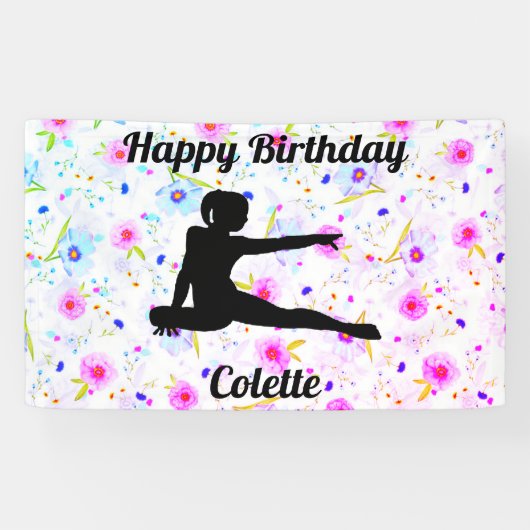 Happy Birthday Gymnastics Custom Floral Banner (Horizontaal)