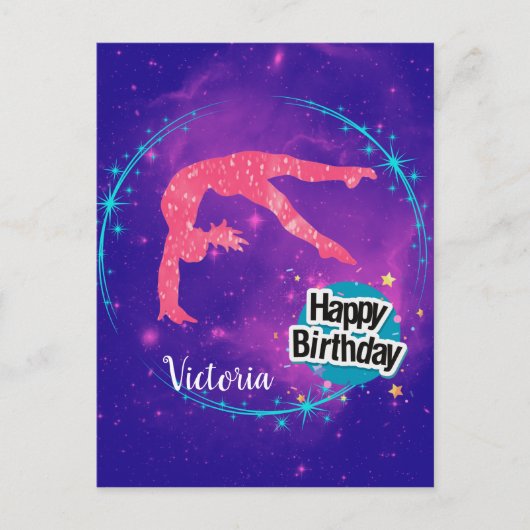 Happy Birthday Gymnastics Galaxy Tumbling Briefkaart (Voorkant)