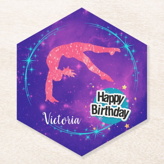 Happy Birthday Gymnastics Galaxy Tumbling Kartonnen Onderzetters (Voorkant)