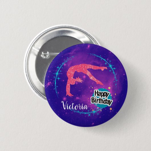 Happy Birthday Gymnastics Galaxy Tumbling Ronde Button 5,7 Cm (Voorkant /achterkant)