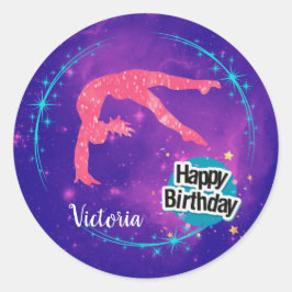 Happy Birthday Gymnastics Galaxy Tumbling Ronde Sticker