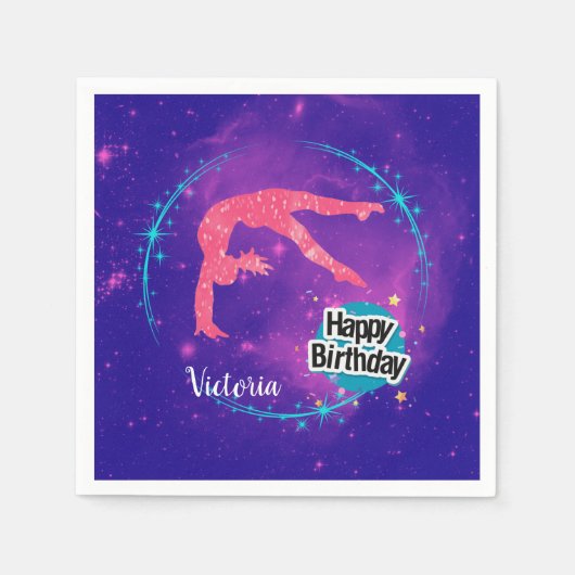 Happy Birthday Gymnastics Galaxy Tumbling Servet (Voorkant)