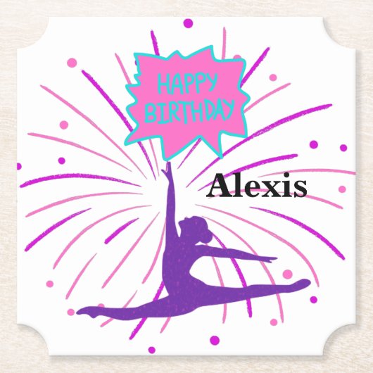 Happy Birthday Gymnastics Personalized Kartonnen Onderzetters (Voorkant)
