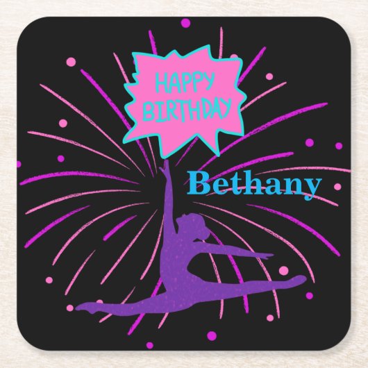 Happy Birthday Gymnastics Personalized Kartonnen Onderzetters (Voorkant)