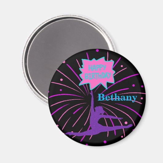 Happy Birthday Gymnastics Personalized Magneet (Voorkant / Achterkant)