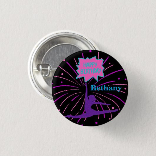 Happy Birthday Gymnastics Personalized Ronde Button 3,2 Cm (Voorkant /achterkant)