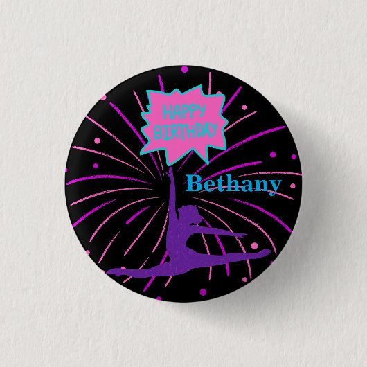 Happy Birthday Gymnastics Personalized Ronde Button 3,2 Cm (Voorkant)