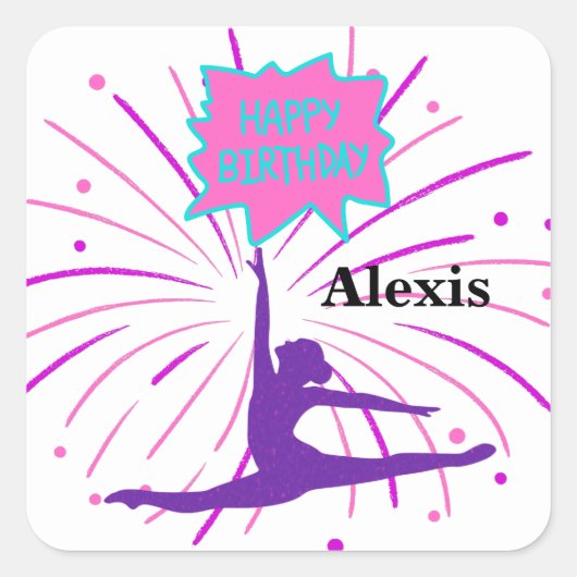 Happy Birthday Gymnastics Personalized Vierkante Sticker (Voorkant)