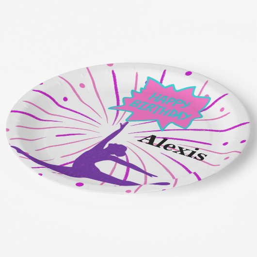 Happy Birthday Gymnastiek Gepersonaliseerde Papier Papieren Bordje (Gekanteld)