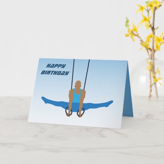 Happy Birthday Gymnastiek Man op Ringen Kaart (Gele Bloem)