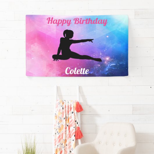 Happy Birthday Gymnastiek Roze & Blauw Banner (Insitu)