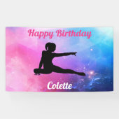 Happy Birthday Gymnastiek Roze & Blauw Banner (Horizontaal)