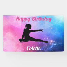 Happy Birthday Gymnastiek Roze & Blauw Banner