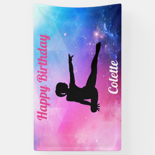 Happy Birthday Gymnastiek Roze & Blauw Banner (Verticaal)