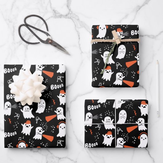Happy Birthday Halloween Cute Ghost Pattern Inpakpapier Vel (Voorkant)
