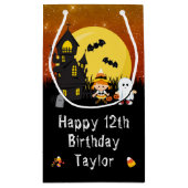 Happy Birthday Halloween Ghost Sinaasappel Klein Cadeauzakje (Achterkant)